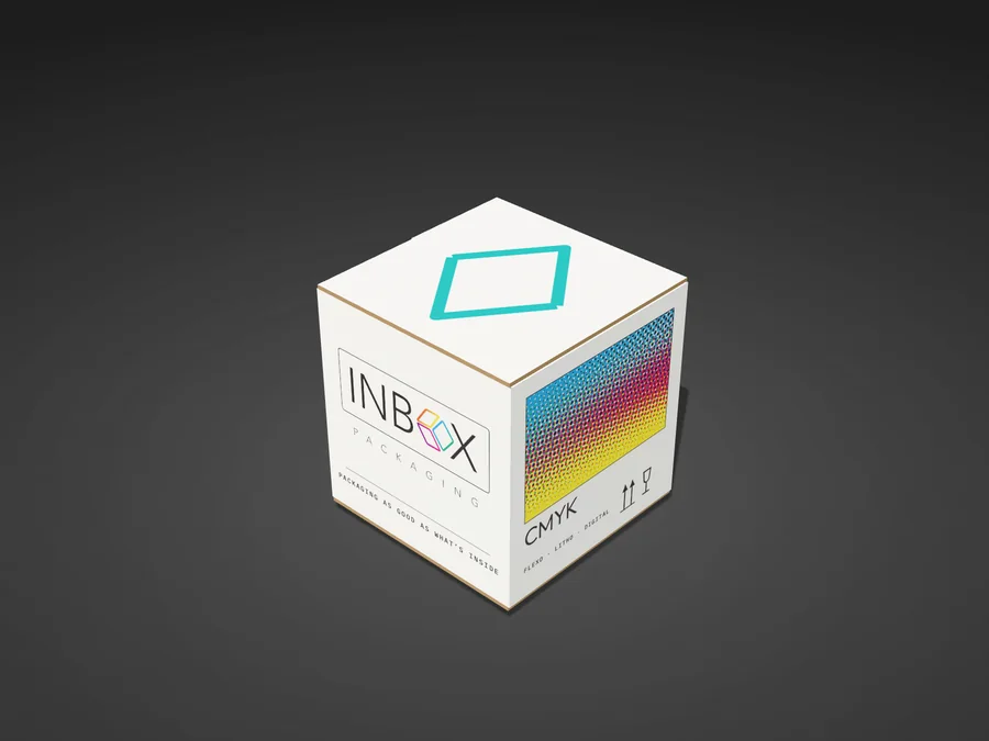 The finished carton, closed, with the Inbox lid design