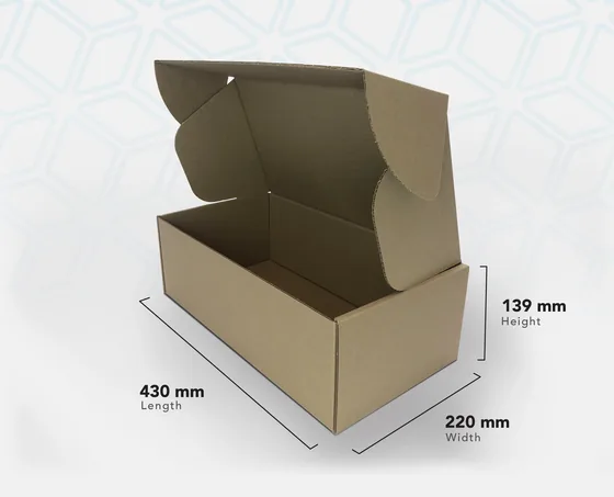 A2 ALT long kraft mailer box with its lid open