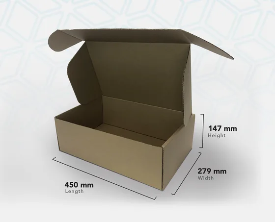 A2 GEN kraft mailer box with its lid open
