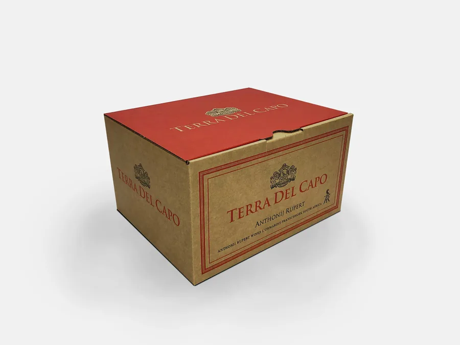Terra del Capo carton printed in red on kraft board